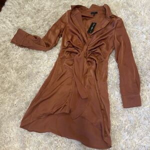 Brown button up collared mini dress NWT